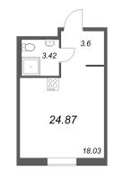 Студия № 192 Корп.: 3.12 Уч. 3 , Секция 2  в ЖК Новые горизонты