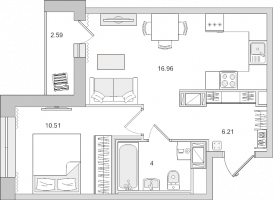 2 ккв (Евро) № 366 Корп.: 2.7 Уч. 2 , Секция 2  в ЖК Новые горизонты