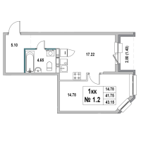 1 ккв № 1.2 Корп.: 1 , Секция 1  в ЖК Новый Город