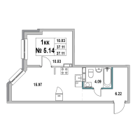 2 ккв (Евро) № 5.14 Корп.: 1 , Секция 1  в ЖК Новый Город