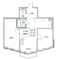 3 ккв (Евро) № 8.9 Корп.: 1 , Секция 1  в ЖК Новый Город