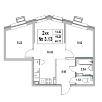 3 ккв (Евро) № 3.13 Корп.: 1 , Секция 1  в ЖК Новый Город