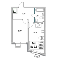 1 ккв № 2.5 Корп.: 1 , Секция 1  в ЖК Новый Город