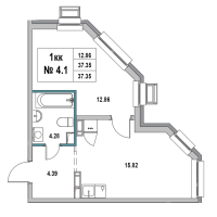 1 ккв № 4.1 Корп.: 1 , Секция 1  в ЖК Новый Город