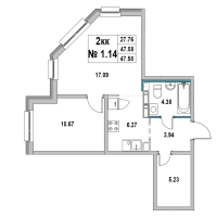 2 ккв № 1.14 Корп.: 1 , Секция 1  в ЖК Новый Город