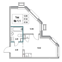 2 ккв (Евро) № 1.1 Корп.: 1 , Секция 1  в ЖК Новый Город