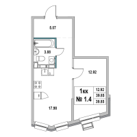 2 ккв (Евро) № 1.4 Корп.: 1 , Секция 1  в ЖК Новый Город