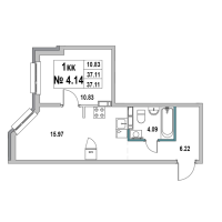 2 ккв (Евро) № 4.14 Корп.: 1 , Секция 1  в ЖК Новый Город