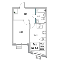 2 ккв (Евро) № 1.5 Корп.: 1 , Секция 1  в ЖК Новый Город