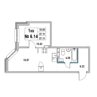 2 ккв (Евро) № 6.14 Корп.: 1 , Секция 1  в ЖК Новый Город