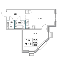 1 ккв № 1.8 Корп.: 1 , Секция 1  в ЖК Новый Город