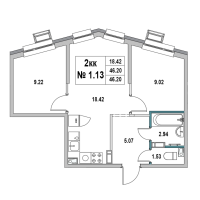 3 ккв (Евро) № 1.13 Корп.: 1 , Секция 1  в ЖК Новый Город