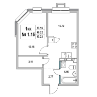 2 ккв (Евро) № 1.15 Корп.: 1 , Секция 1  в ЖК Новый Город