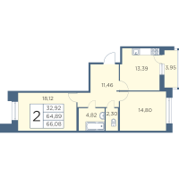 2 ккв № 502 Корп.: 2-2 Уч. 6-11 , Секция 11  в ЖК Новый Лесснер