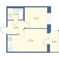 2 ккв (Евро) № 1264 Корп.: 2-5 Уч. 26-30 , Секция 27  в ЖК Новый Лесснер