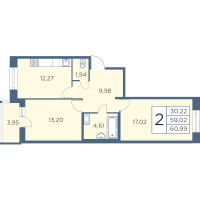 2 ккв № 1297 Корп.: 2-5 Уч. 26-30 , Секция 28  в ЖК Новый Лесснер