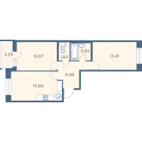 3 ккв (Евро) № 1353 Корп.: 2-5 Уч. 26-30 , Секция 29  в ЖК Новый Лесснер