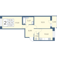 2 ккв № 1105 Корп.: 2-4 Уч. 20-25 , Секция 24  в ЖК Новый Лесснер