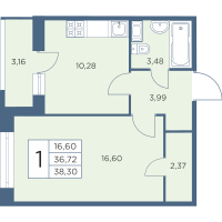 1 ккв № 741 Корп.: 2-3 Уч. 13-18 , Секция 16  в ЖК Новый Лесснер