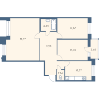 3 ккв № 380 Корп.: 2-2 Уч. 6-11 , Секция 8  в ЖК Новый Лесснер