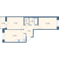 3 ккв (Евро) № 1310 Корп.: 2-5 Уч. 26-30 , Секция 28  в ЖК Новый Лесснер