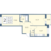 2 ккв № 763 Корп.: 2-3 Уч. 13-18 , Секция 16  в ЖК Новый Лесснер