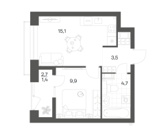 2 ккв (Евро) № 318 Корп.: 2.6 , Секция 7  в ЖК Новый Питер