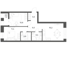 3 ккв (Евро) № 27 Корп.: 2.6 , Секция 1  в ЖК Новый Питер