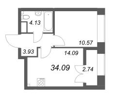 1 ккв № 714 Корп.: 2.4 , Секция 10  в ЖК Новый Питер