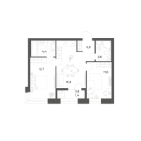3 ккв (Евро) № 111 Корп.: 2.6 , Секция 3  в ЖК Новый Питер