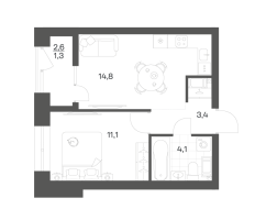 1 ккв № 29 Корп.: 2.6 , Секция 1  в ЖК Новый Питер