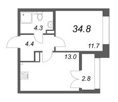 1 ккв № 345 Корп.: 2.1.2 , Секция 5  в ЖК Новый Питер