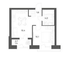2 ккв (Евро) № 269 Корп.: 2.6 , Секция 6  в ЖК Новый Питер