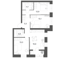 4 ккв (Евро) № 322 Корп.: 2.6 , Секция 7  в ЖК Новый Питер