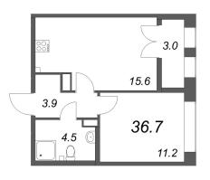 2 ккв (Евро) № 71 Корп.: 2.1.1 , Секция 1  в ЖК Новый Питер