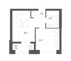 2 ккв (Евро) № 257 Корп.: 2.6 , Секция 6  в ЖК Новый Питер