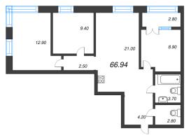 4 ккв (Евро) № 336 Корп.: 2.3 , Секция 7  в ЖК Новый Питер