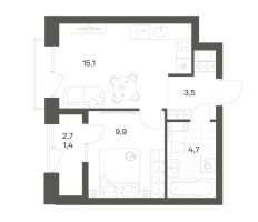 2 ккв (Евро) № 330 Корп.: 2.6 , Секция 7  в ЖК Новый Питер