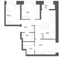 4 ккв (Евро) № 184 Корп.: 2.6 , Секция 4  в ЖК Новый Питер