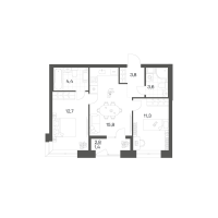 3 ккв (Евро) № 136 Корп.: 2.6 , Секция 3  в ЖК Новый Питер