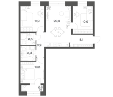 4 ккв (Евро) № 173 Корп.: 2.6 , Секция 4  в ЖК Новый Питер