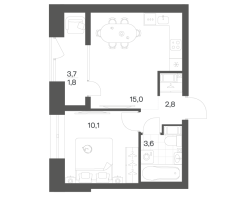 2 ккв (Евро) № 44 Корп.: 2.6 , Секция 1  в ЖК Новый Питер