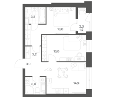 2 ккв № 25 Корп.: 2.6 , Секция 1  в ЖК Новый Питер