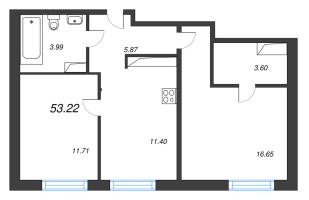 2 ккв № 221 Корп.: 3.1.1 , Секция 6  в ЖК OKLA