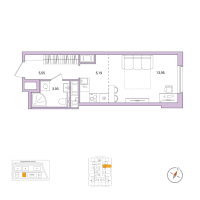 Студия № 15 Корп.: 2.2.1 , Секция 1  в ЖК OKLA