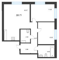 3 ккв (Евро) № 220 Корп.: 3.1.1 , Секция 6  в ЖК OKLA