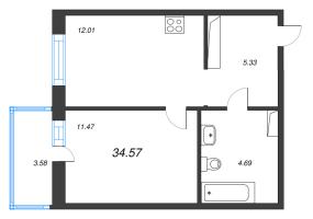 1 ккв № 124 Корп.: 3.1.1 , Секция 3  в ЖК OKLA