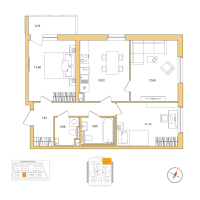 3 ккв № 1 Корп.: 2.2.1 , Секция 1  в ЖК OKLA