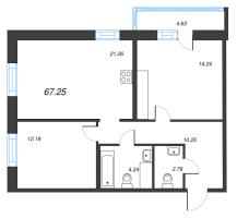 3 ккв (Евро) № 135 Корп.: 5.3.1 , Секция 1  в ЖК OKLA