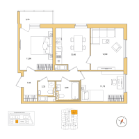 3 ккв № 14 Корп.: 2.2.1 , Секция 1  в ЖК OKLA